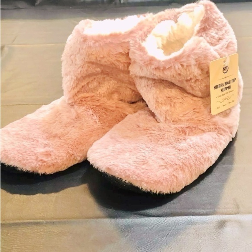 Women's Sherpa Slipper High Top Booties Shoes One Size Fits Most, Pink